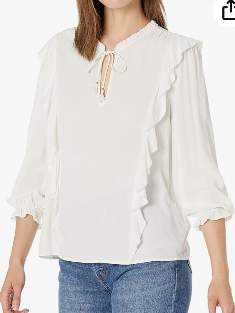 PAIGE Kaydynn Ruffle Blouse White Medium
